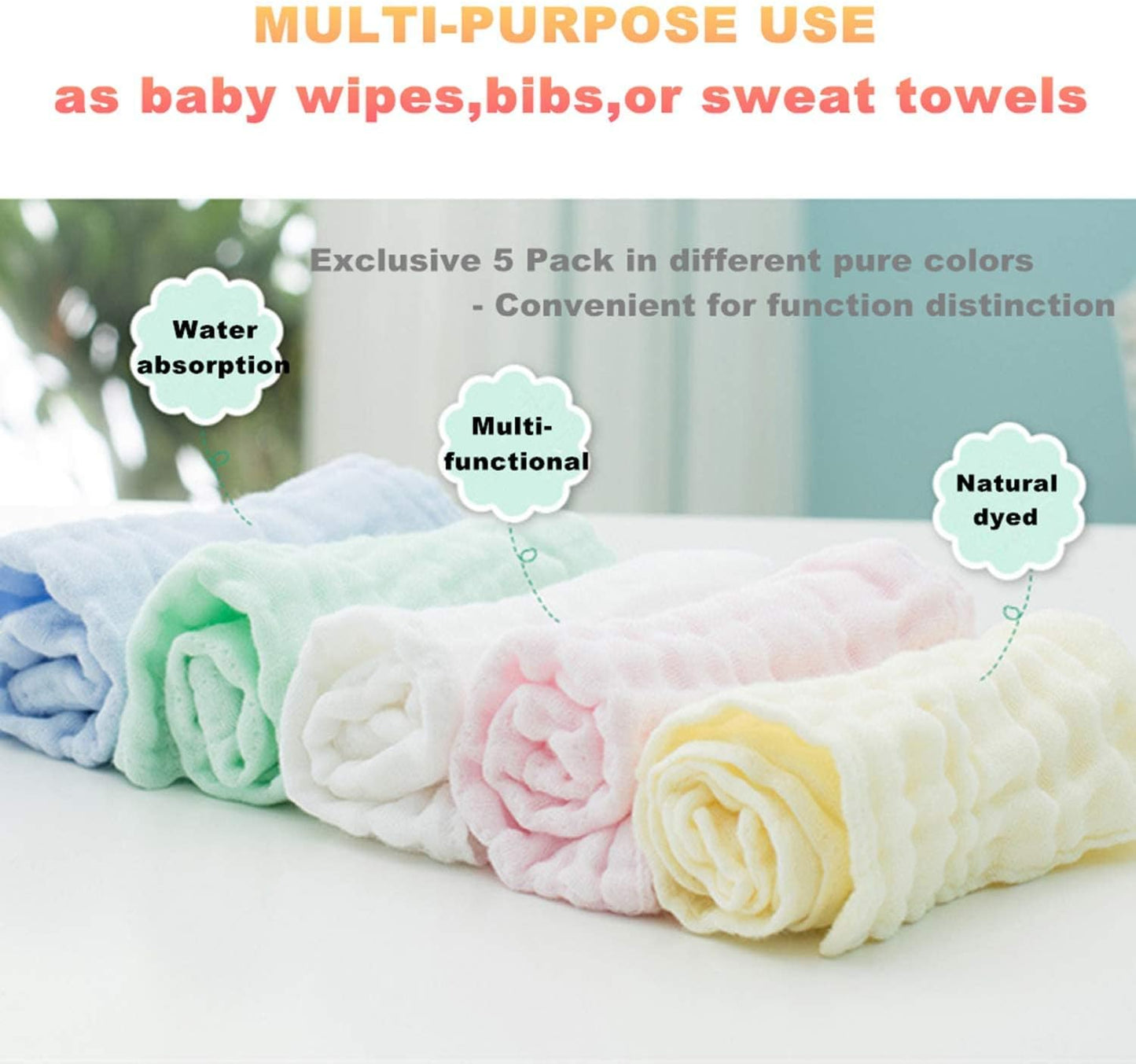 5pcs Muslin Baby Washcloths & Towels