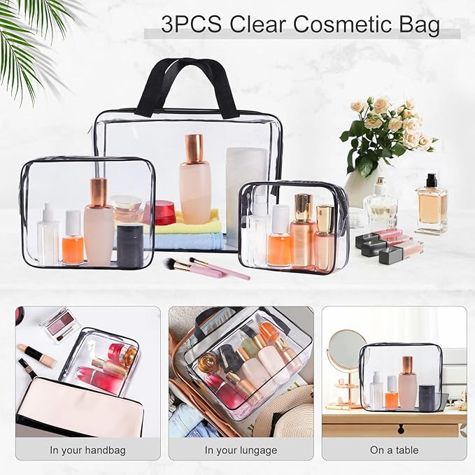 3PCs Clear Portable Cosmetic Bags