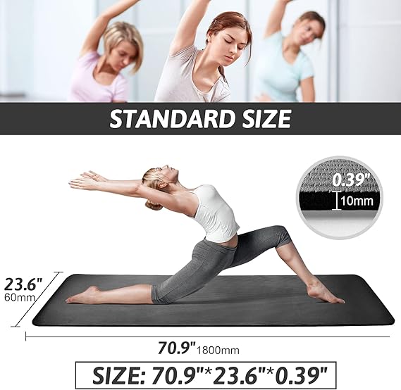 Yoga Mat with Strap Included 10mm Thick