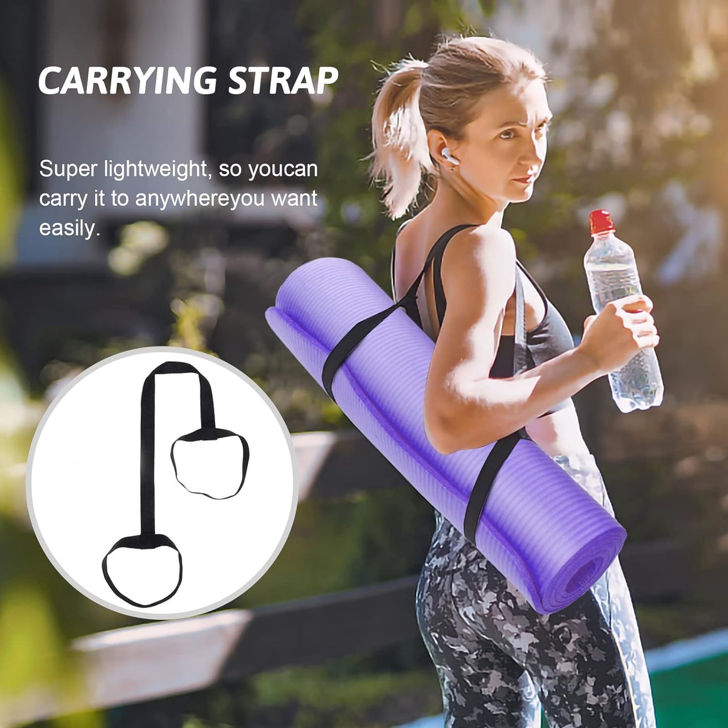 Yoga Mat with Strap Included 10mm Thick