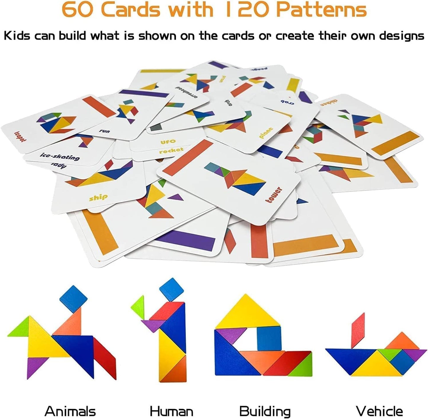 Wooden Tangram Pattern Puzzles Set