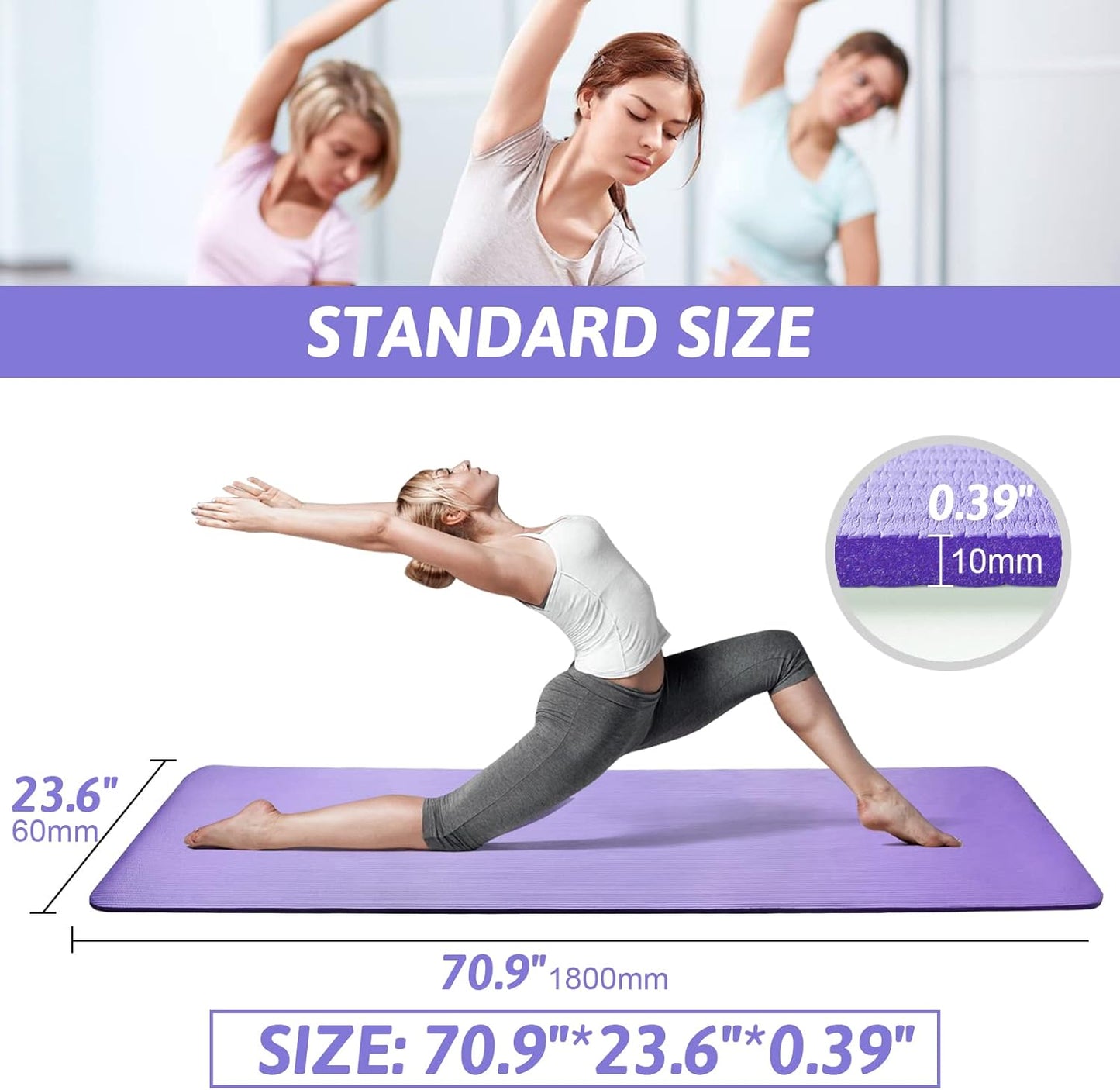 Yoga Mat with Strap Included 10mm Thick