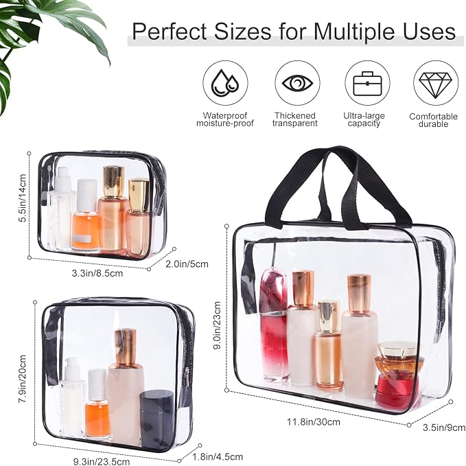 3PCs Clear Portable Cosmetic Bags