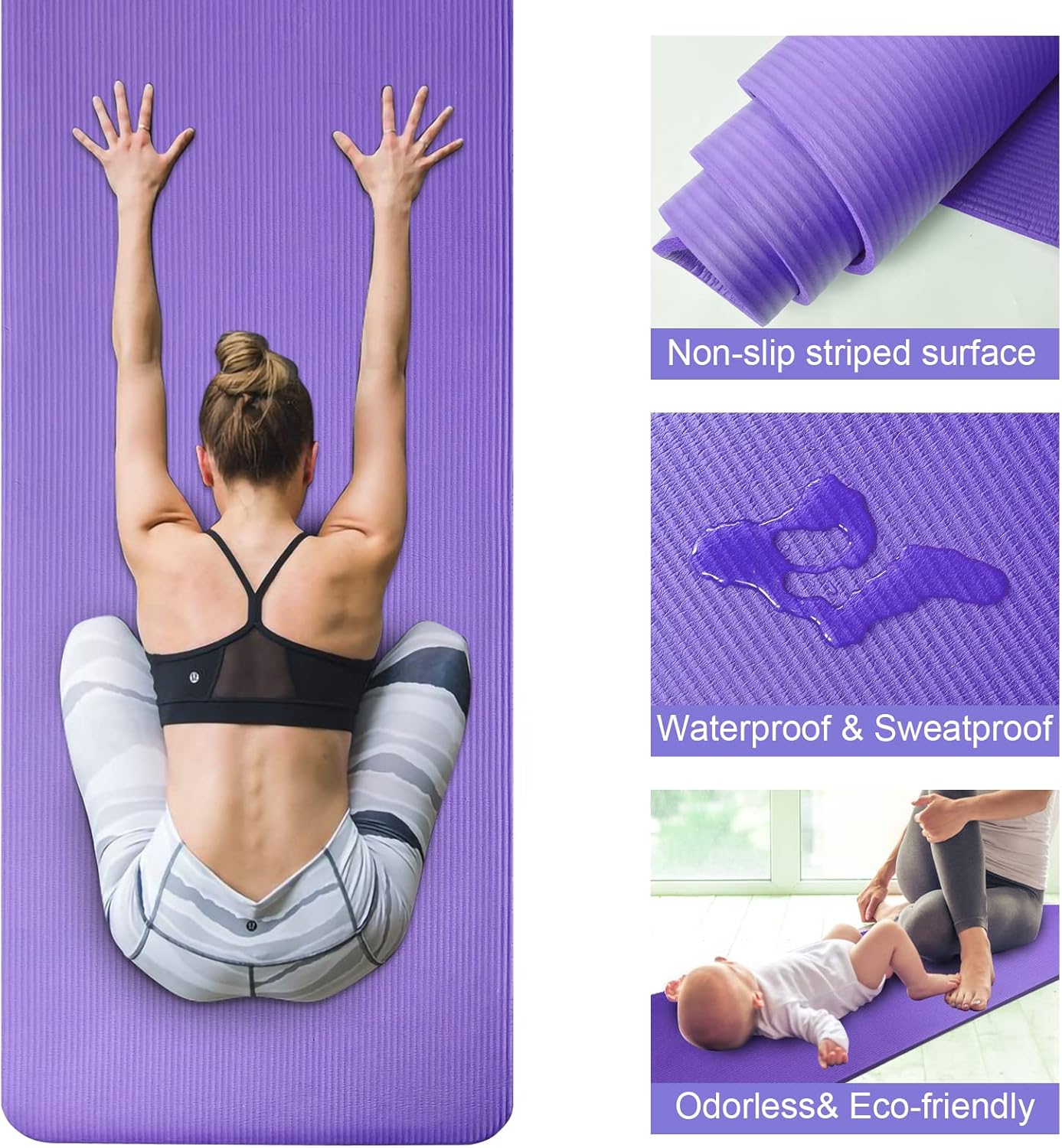 Yoga Mat with Strap Included 10mm Thick