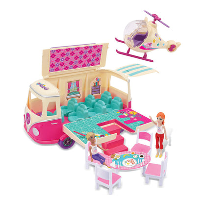 DIY picnic minibus and helicopter play set with dolls for 3+ girls