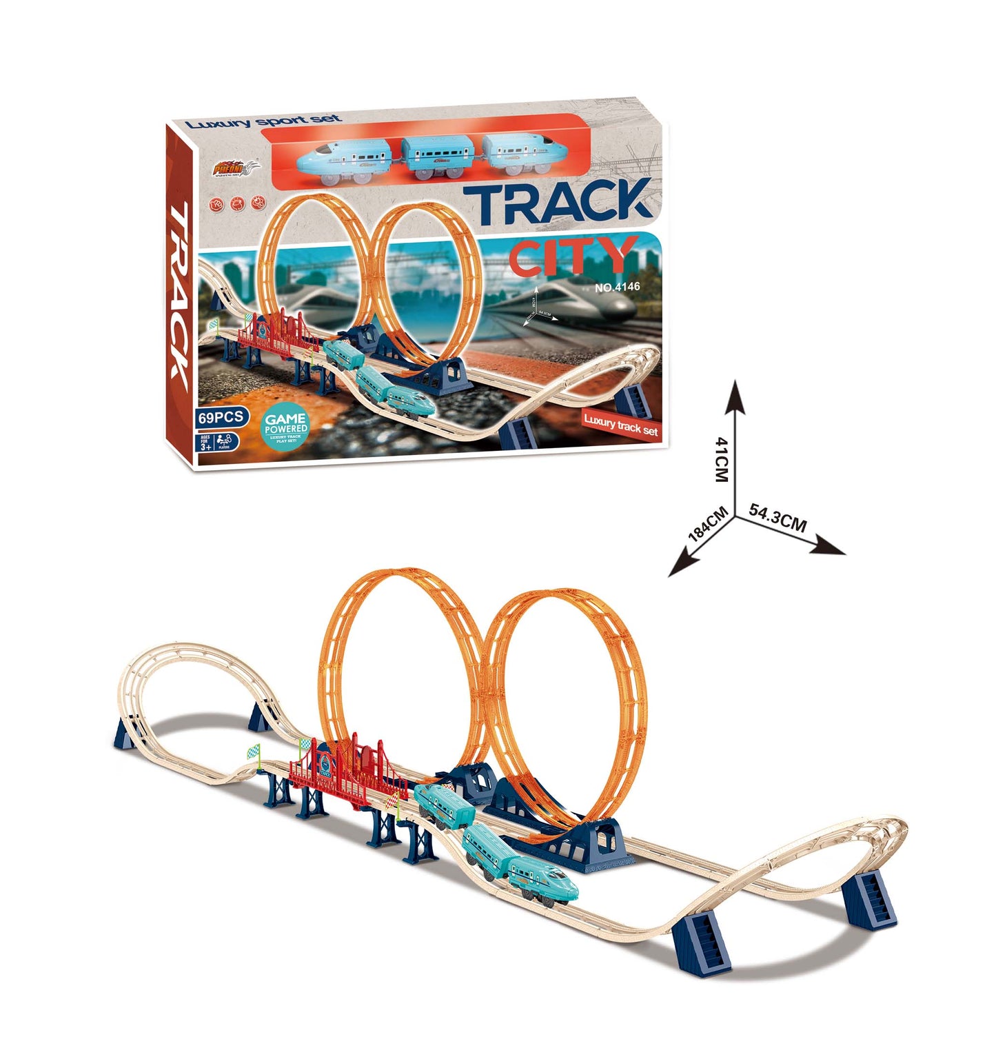 Track city builder train with 69 PCS for 3+ children