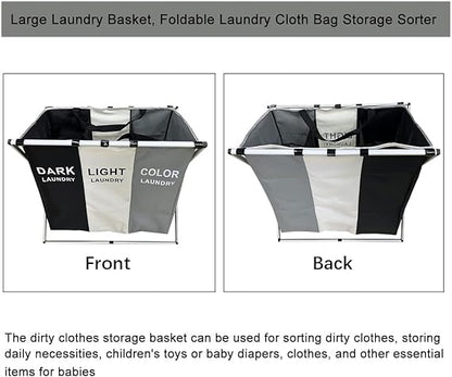 3-Section Foldable Laundry Basket Bag